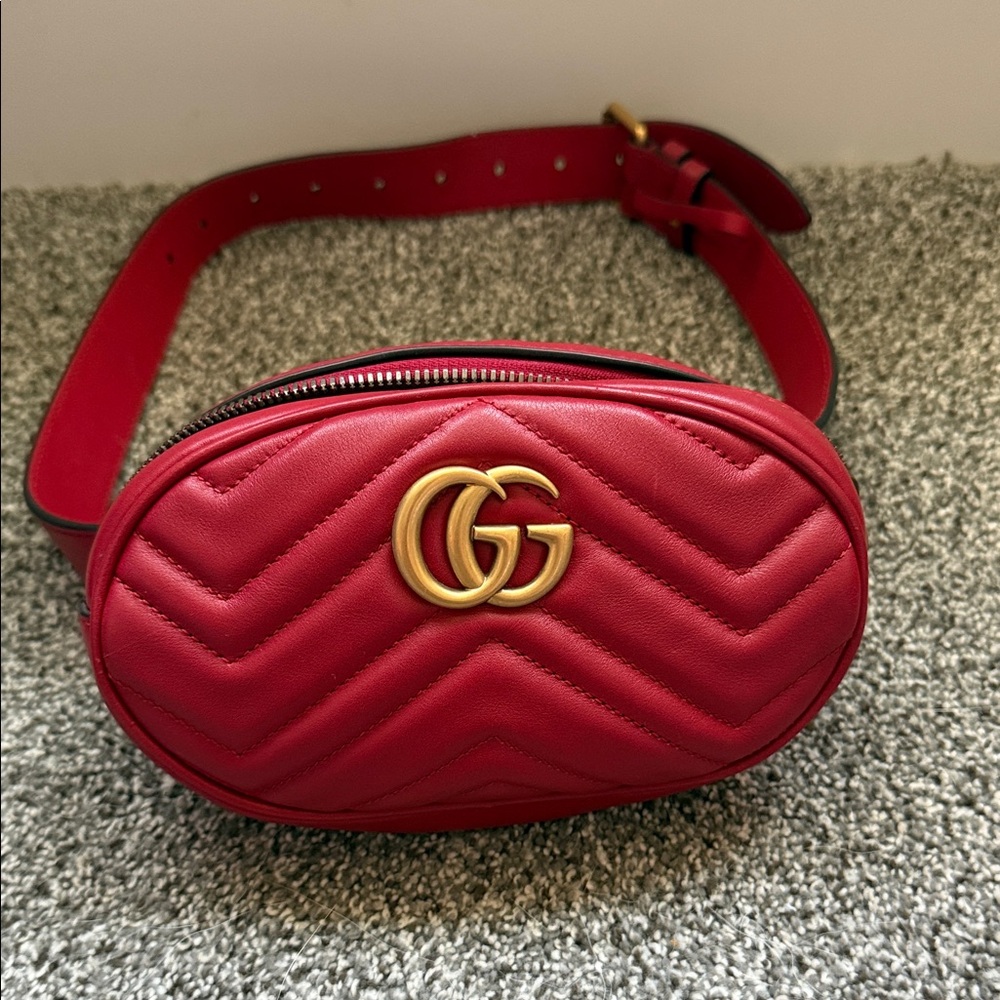 Gucci Red Satchel Bag with Gold Logo